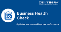 Zentegra business health check service banner with clipboard icon representing system audit and performance optimization