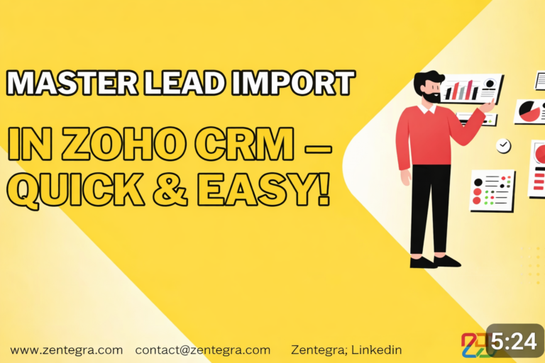 Illustration of lead import process in Zoho CRM with quick and easy data management concept