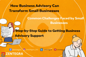 Illustration of small business challenges and advisory support with stressed professionals and business guidance concept