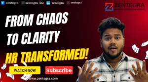 Surprised man reacting to HR transformation concept from chaos to clarity with business automation theme