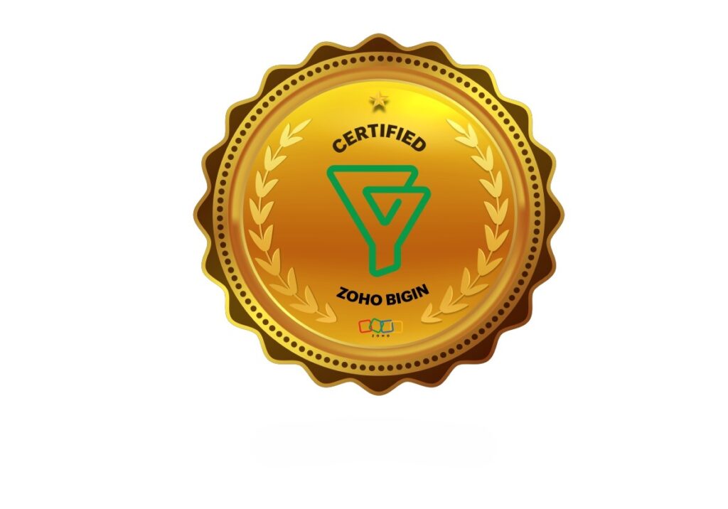 Certified Zoho Bigin badge indicating official expertise in Zoho Bigin CRM for small businesses and sales pipeline management