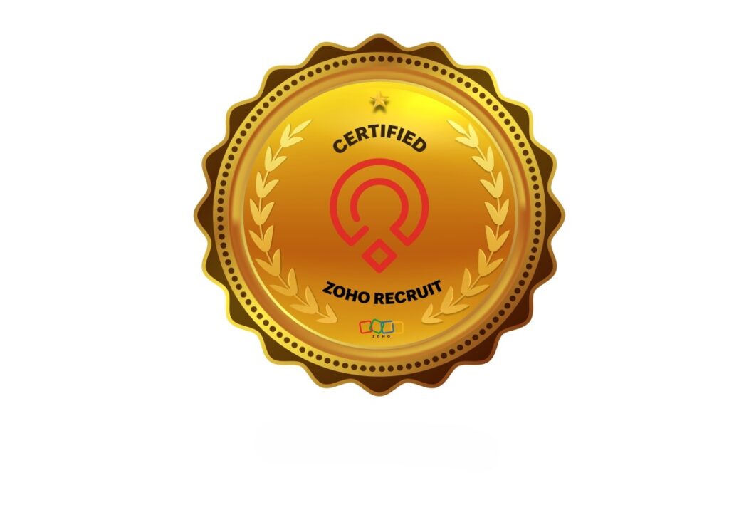 Certified Zoho Recruit badge indicating official expertise in Zoho Recruit applicant tracking and recruitment management system