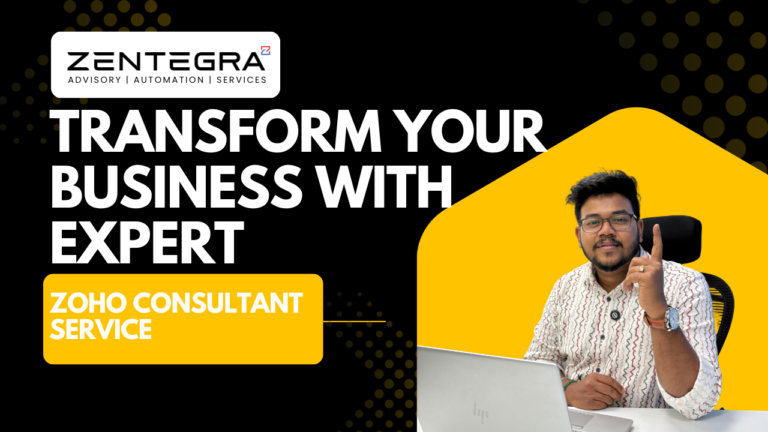 Zentegra Zoho Consultant Service banner featuring expert consultant helping businesses with Zoho automation and advisory services